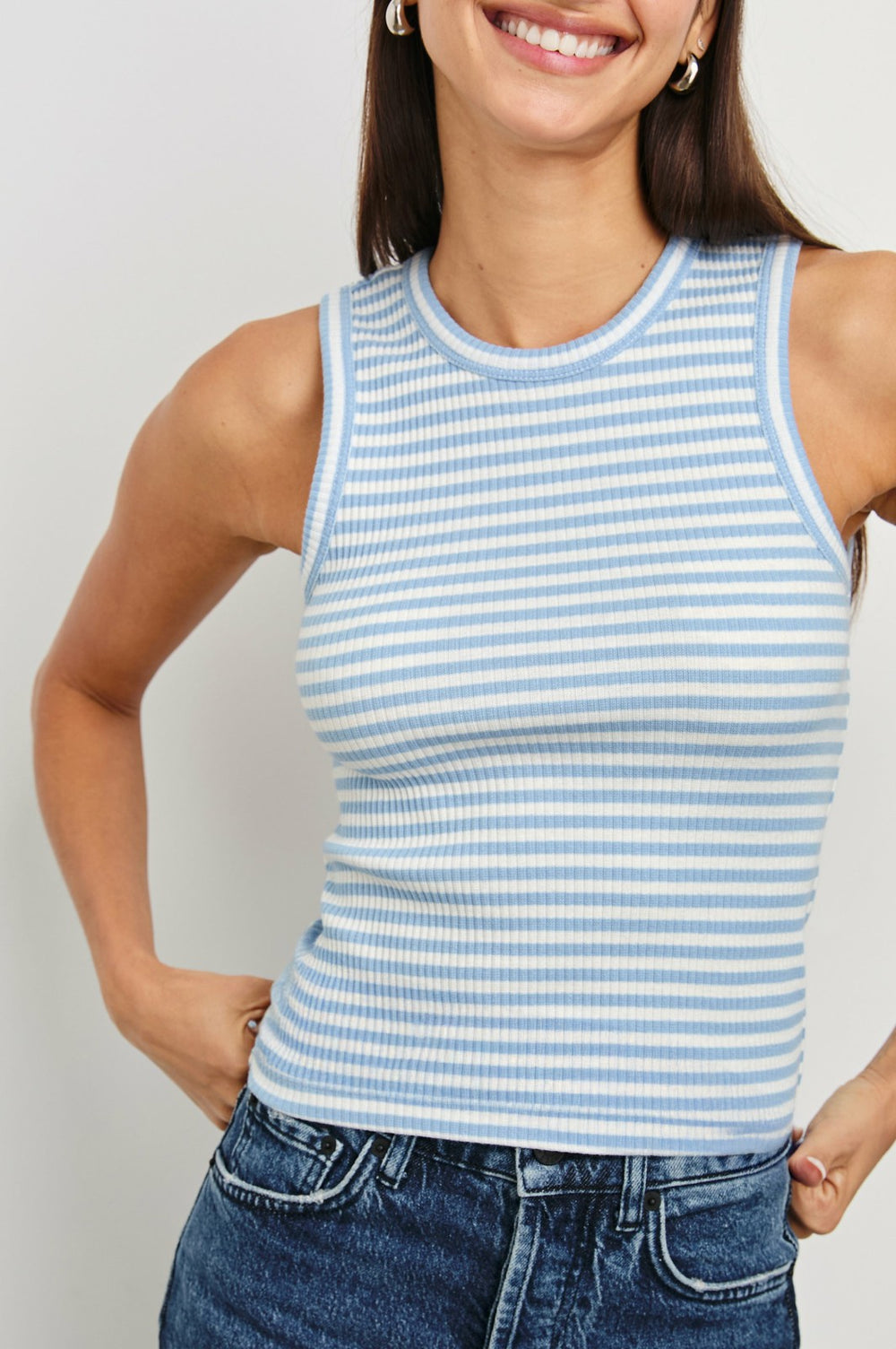 THE RACER TANK - CHAMBRAY BLUE STRIPE| Rails US