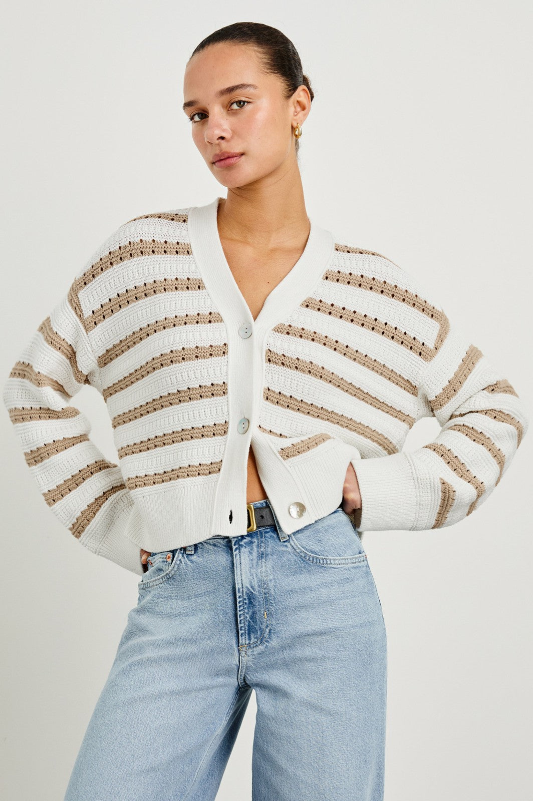GENEVA CARDIGAN - IVORY OAT STRIPE| Rails for sale