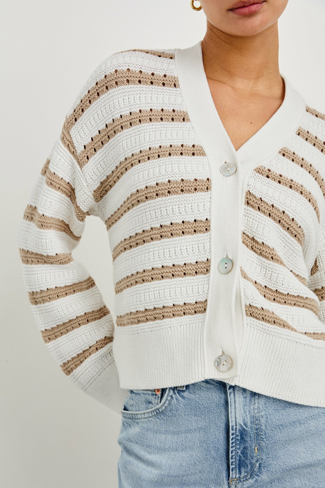 GENEVA CARDIGAN - IVORY OAT STRIPE| Rails for sale
