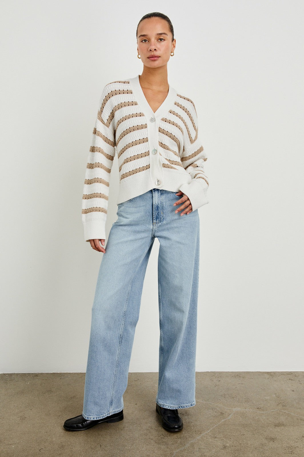 GENEVA CARDIGAN - IVORY OAT STRIPE| Rails for sale