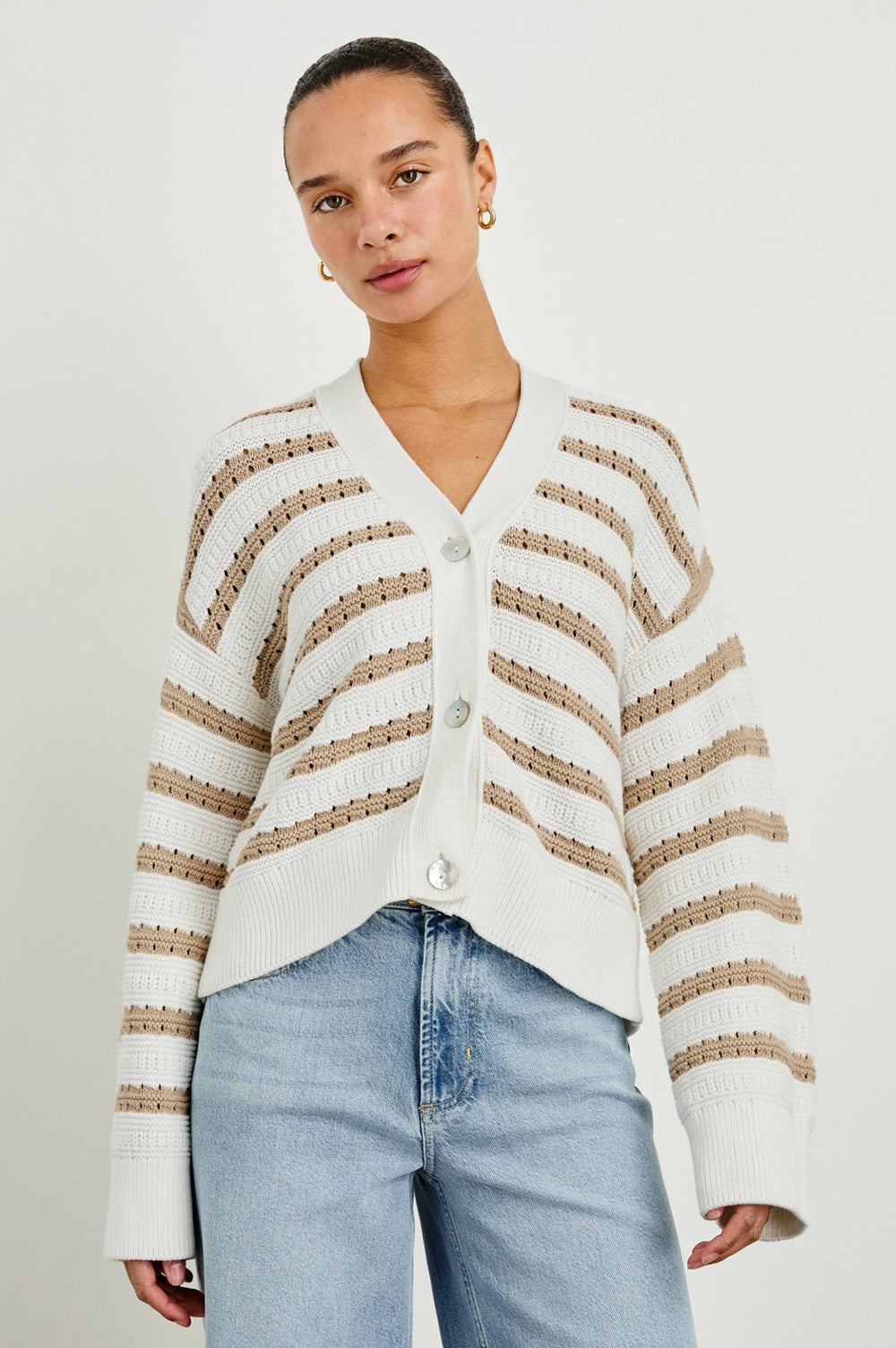 GENEVA CARDIGAN - IVORY OAT STRIPE| Rails for sale