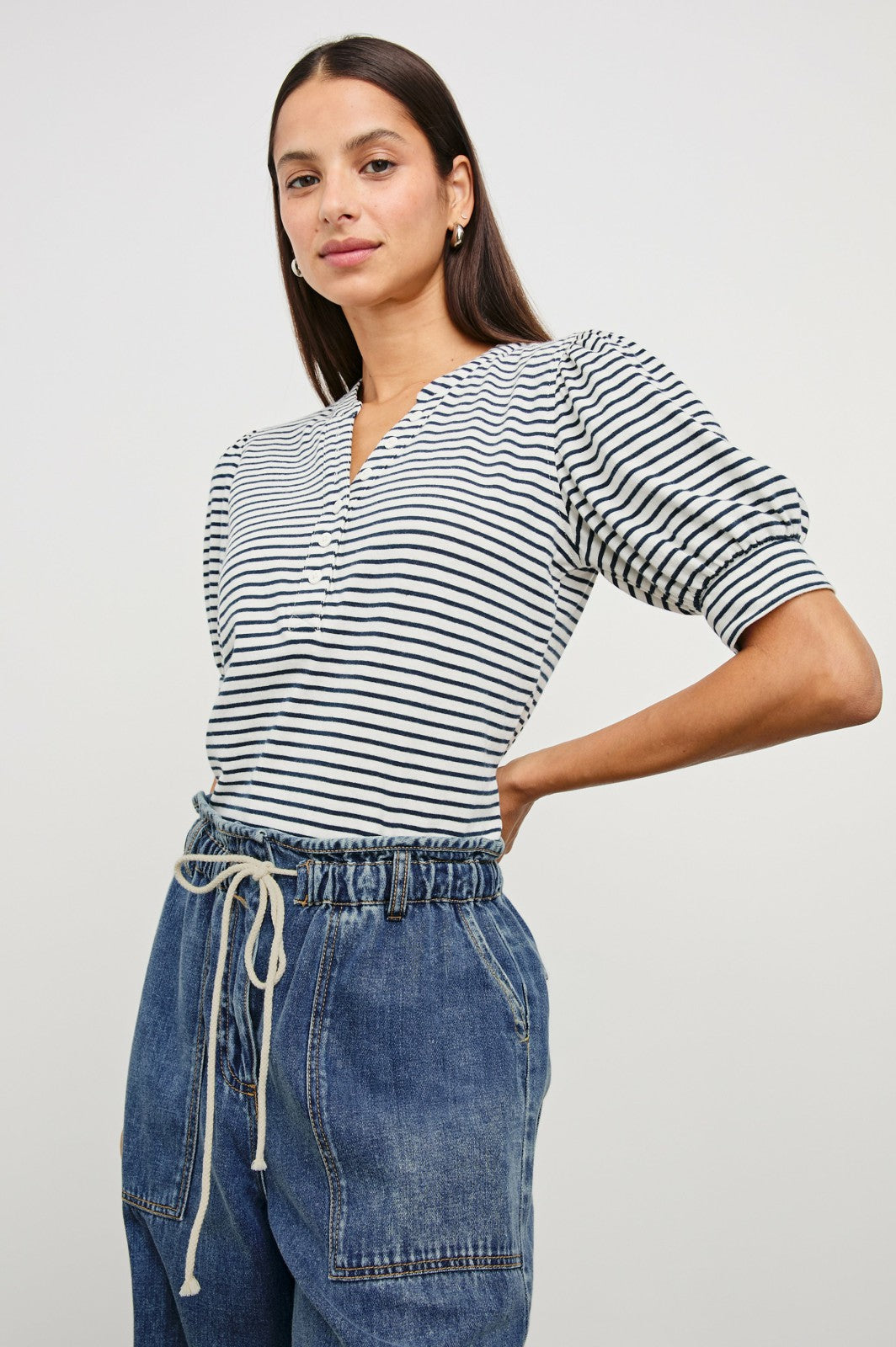 JEWEL TOP - IVORY NAVY MICRO STRIPE| Rails for sale