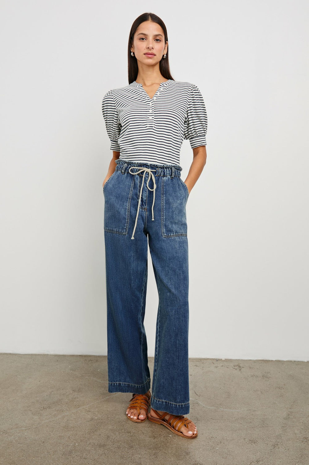 JEWEL TOP - IVORY NAVY MICRO STRIPE| Rails for sale