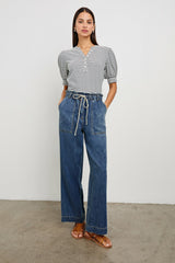 JEWEL TOP - IVORY NAVY MICRO STRIPE| Rails for sale