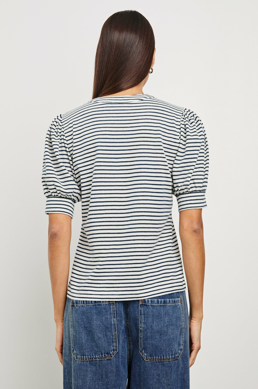JEWEL TOP - IVORY NAVY MICRO STRIPE| Rails for sale