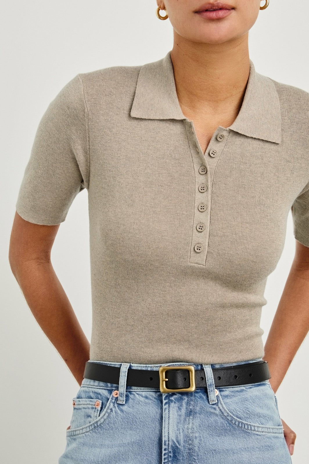COURT POLO SHIRT - HEATHER OAT| Rails on sale