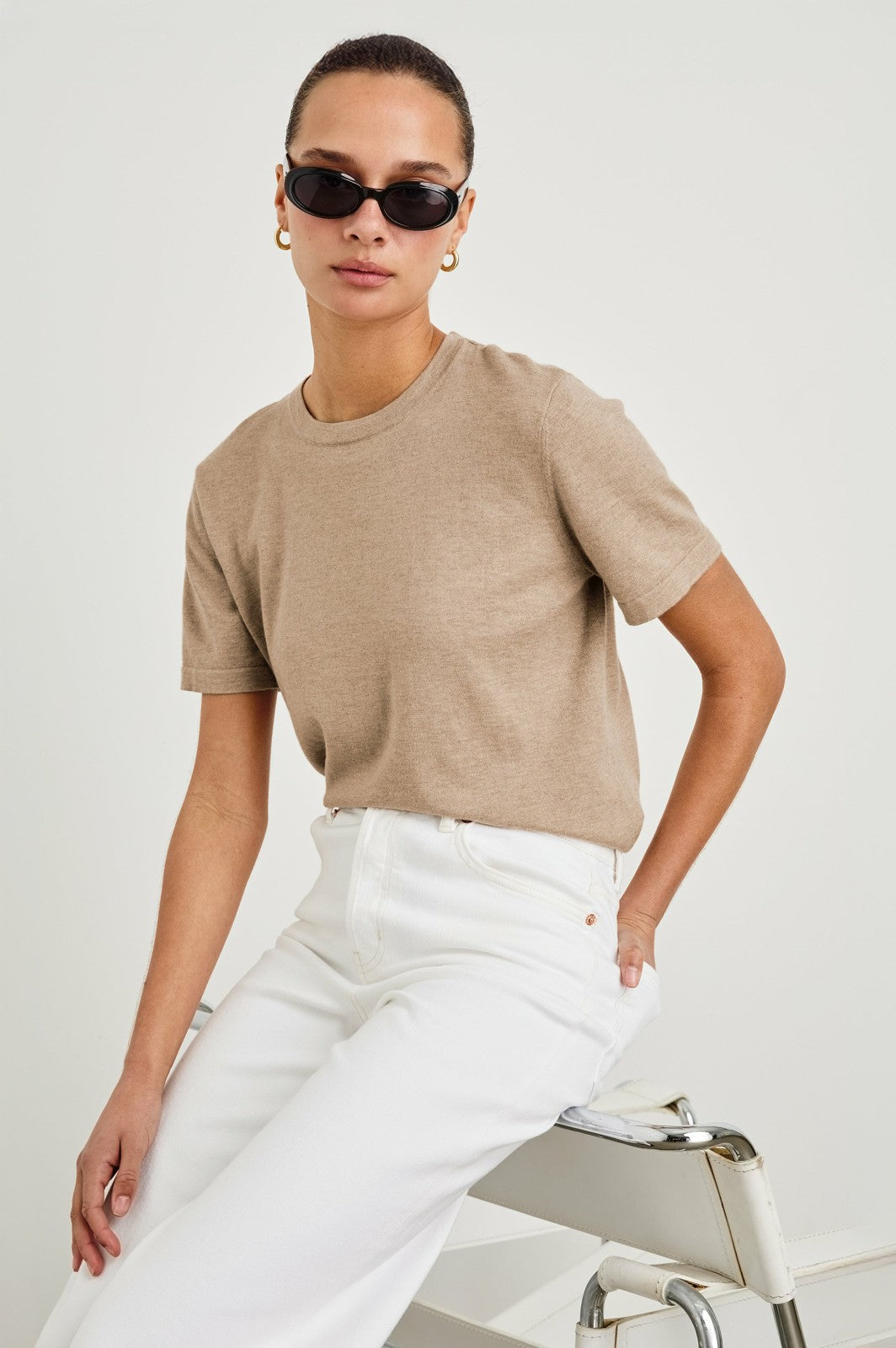 COTTON CASHMERE T-SHIRT - HEATHER OAT| Rails near me