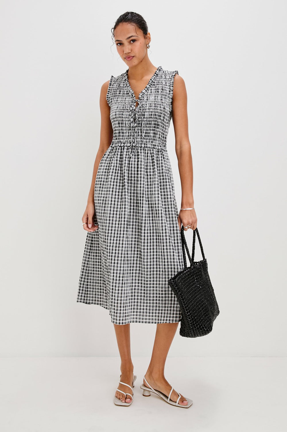 ADINE DRESS - ASH SEERSUCKER| Rails sale