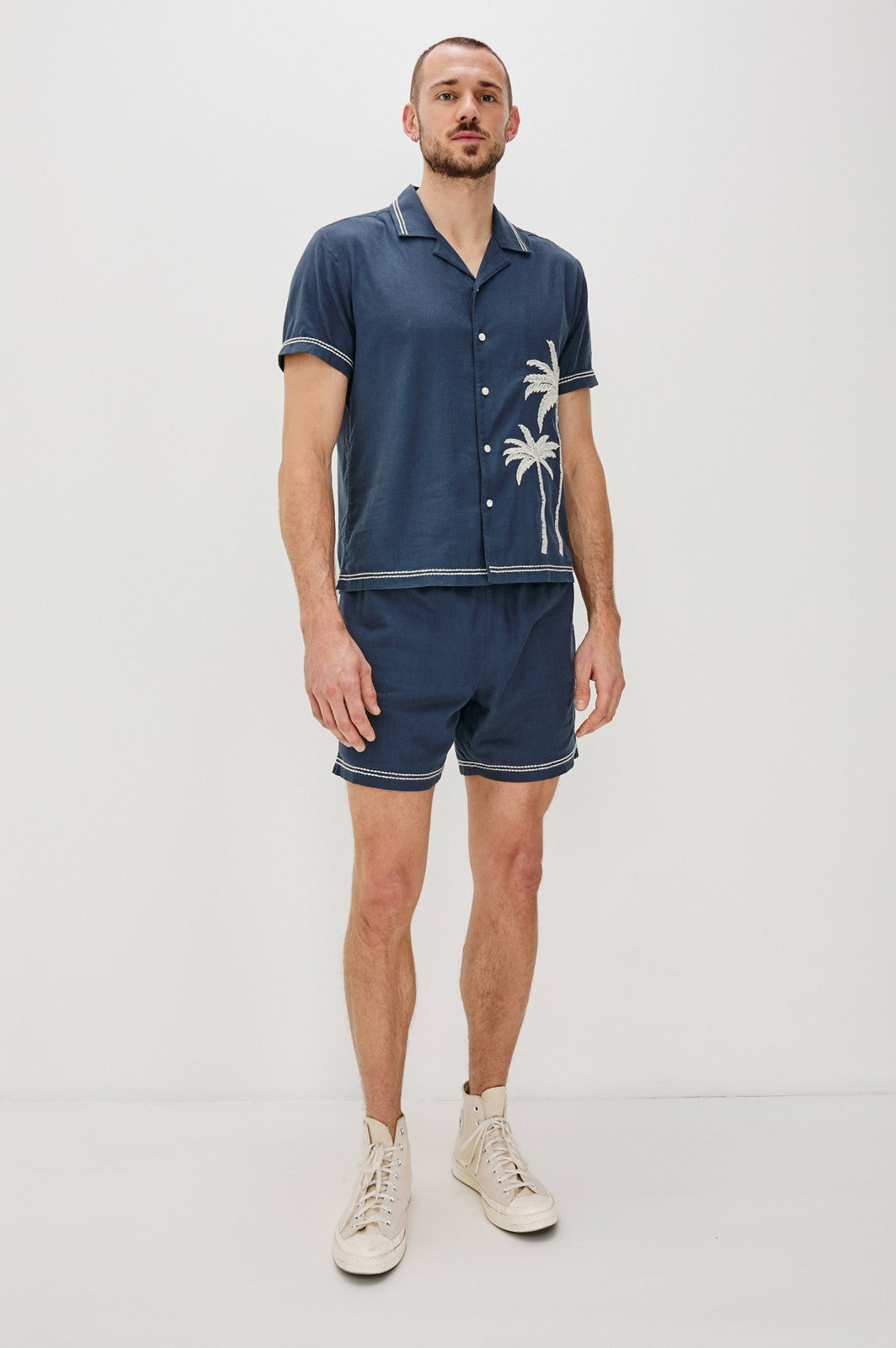 HUDSON SHORT - NAVY WHITE PALM| Rails online