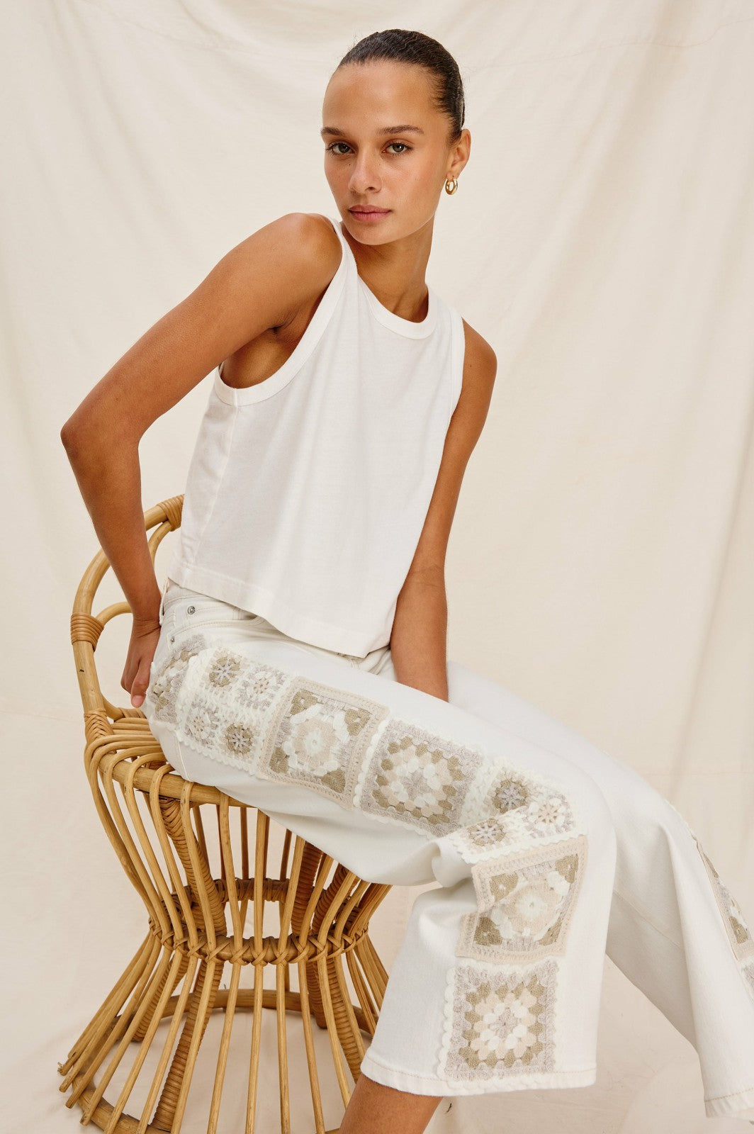 GETTY CROP WIDE LEG - VINTAGE ECRU CROCHET| Rails discount