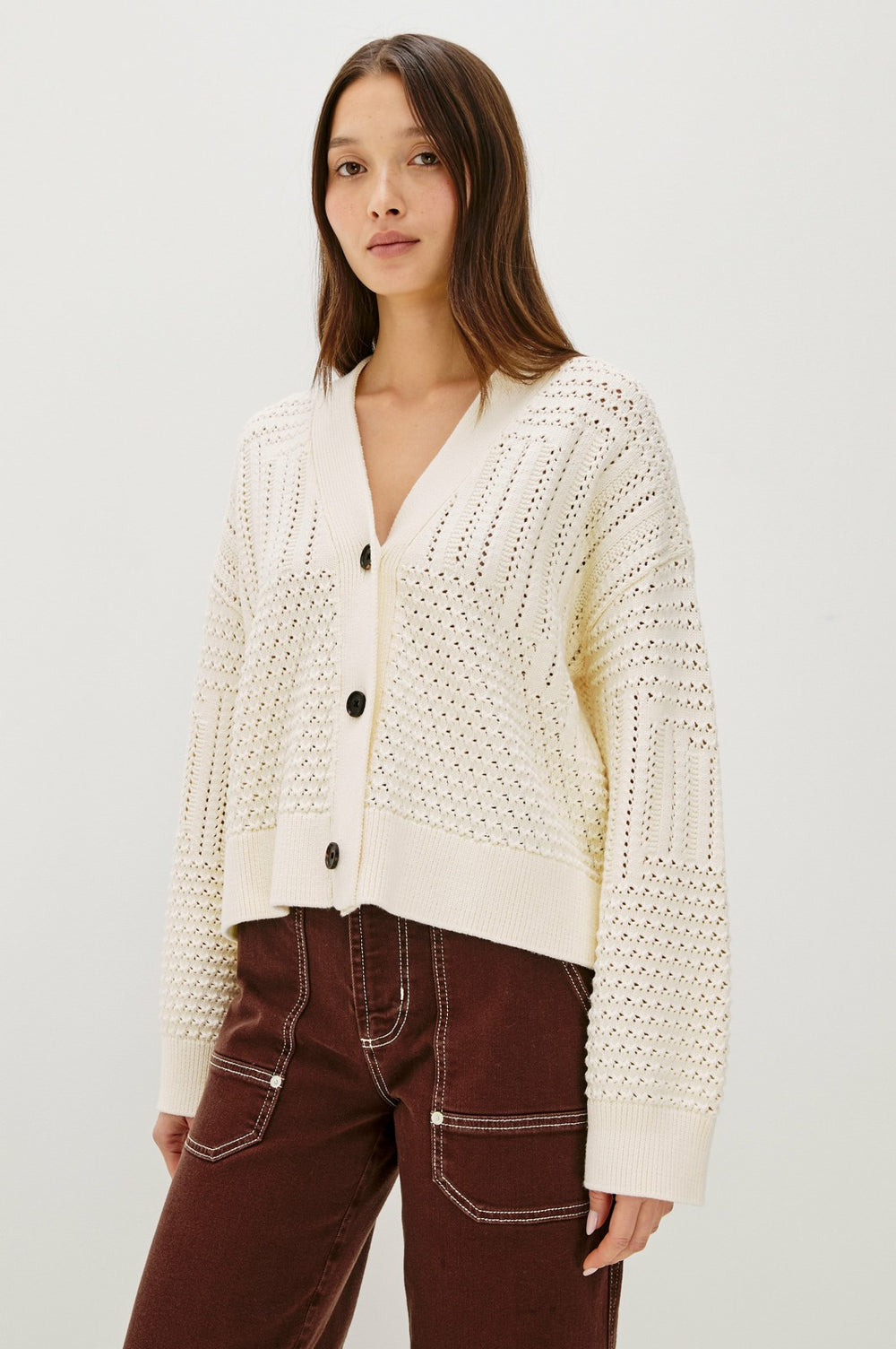 GENEVA CARDIGAN - IVORY PATCHWORK POINTELLE| Rails outlet