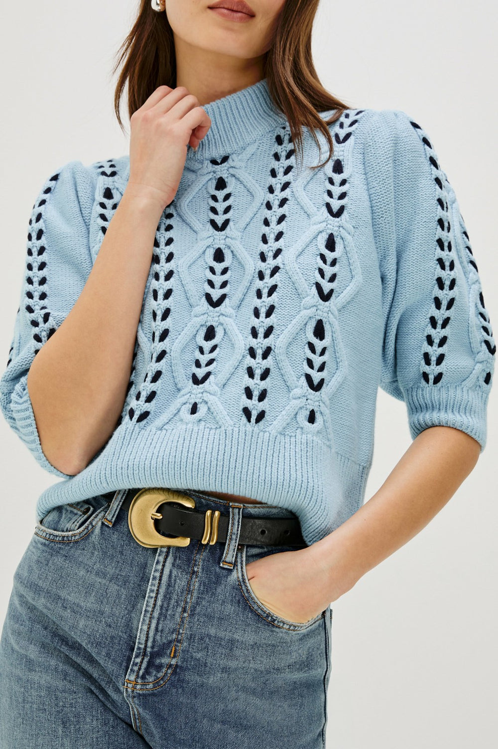 ADDY SWEATER - SKY NAVY CABLES| Rails US
