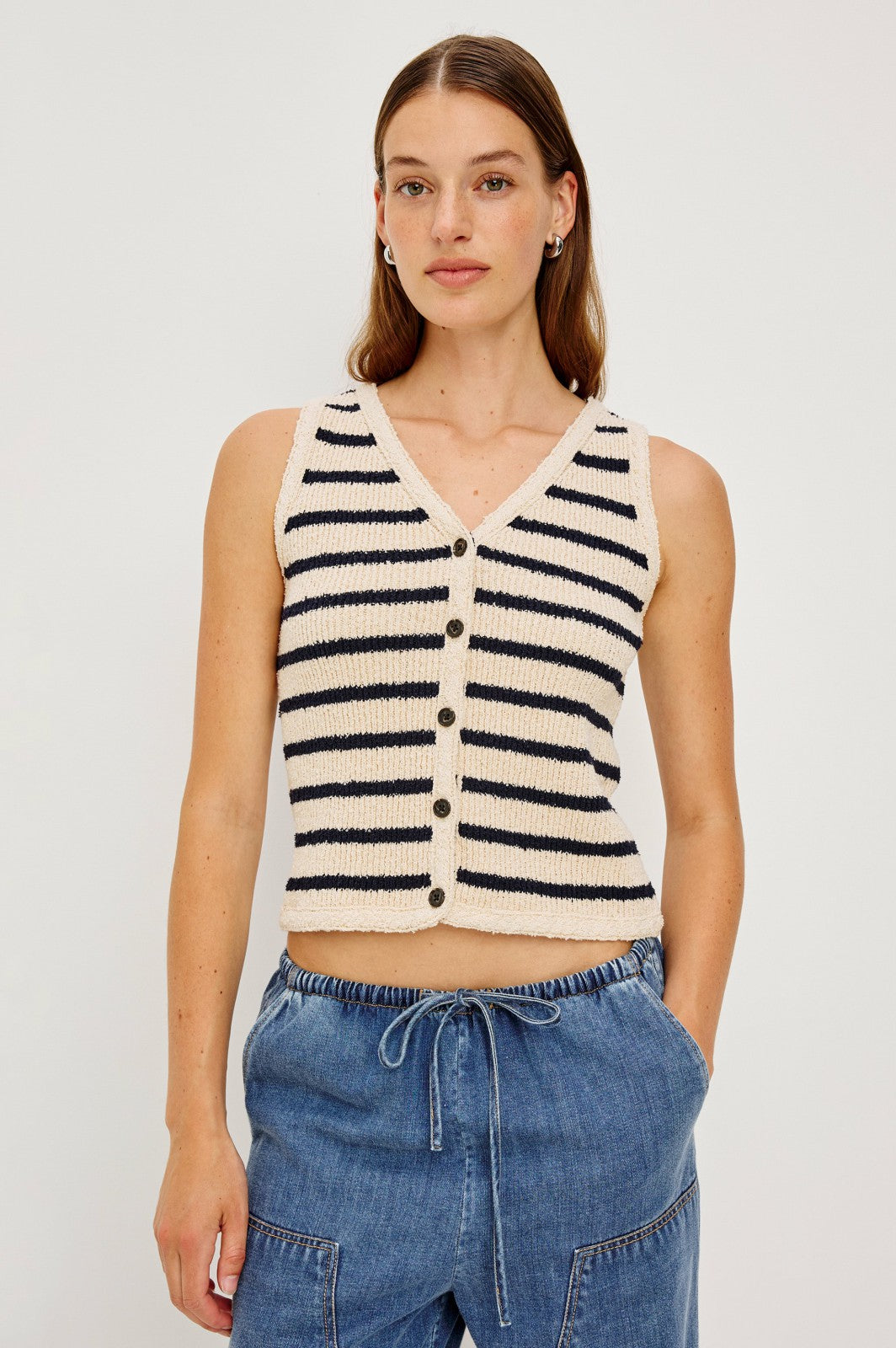 SADE VEST - IVORY NAVY STRIPE| Rails online
