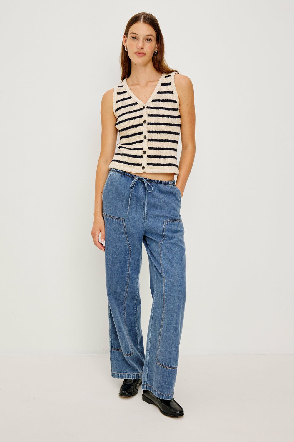 SADE VEST - IVORY NAVY STRIPE| Rails online