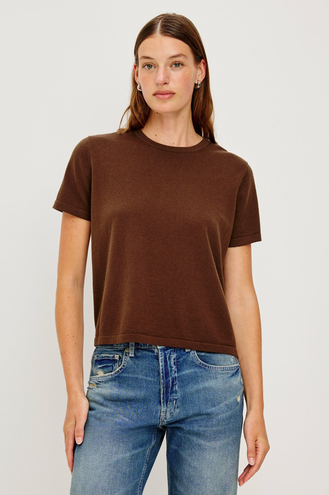 COTTON CASHMERE T-SHIRT - ESPRESSO| Rails discount