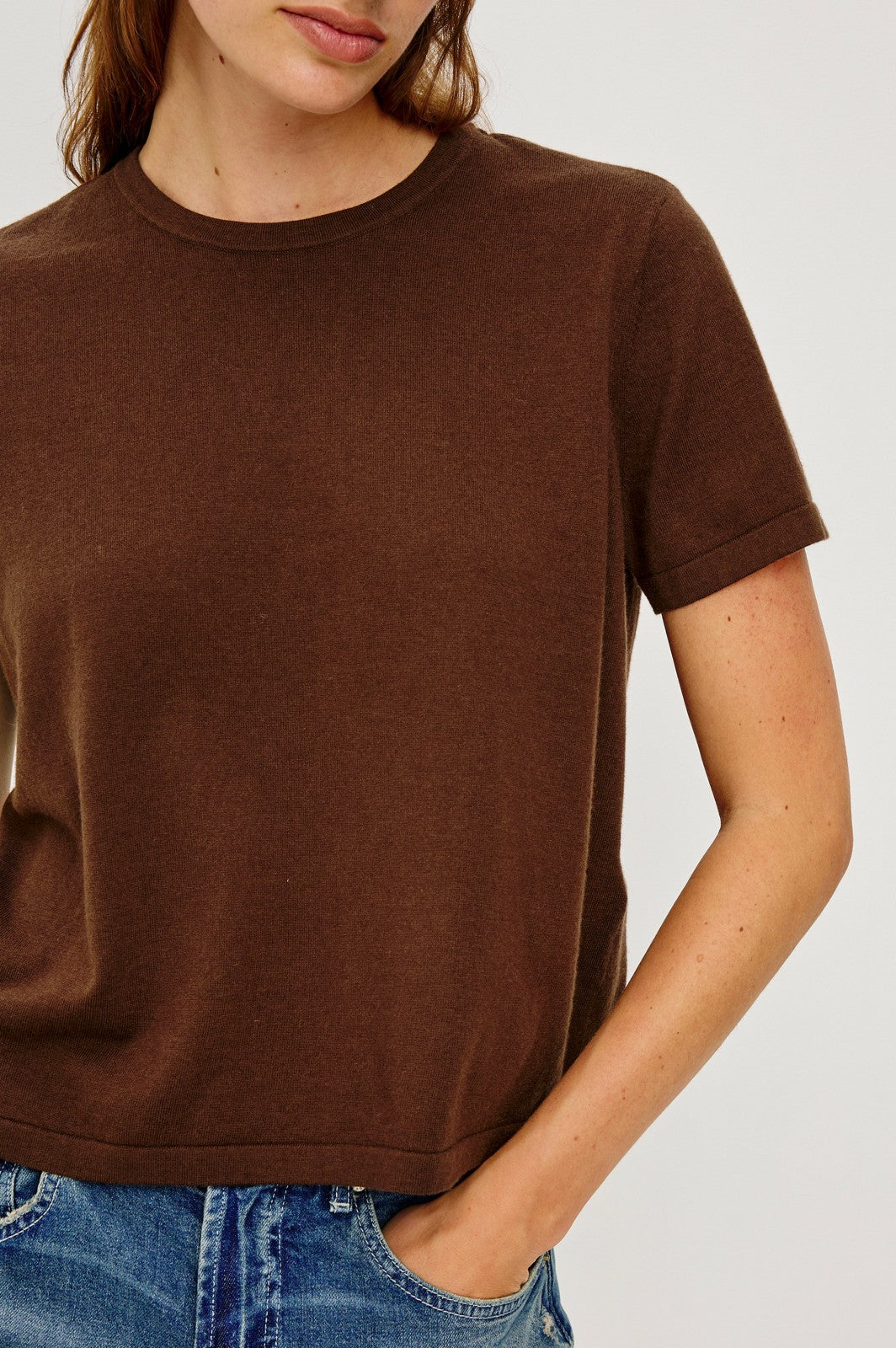 COTTON CASHMERE T-SHIRT - ESPRESSO| Rails discount