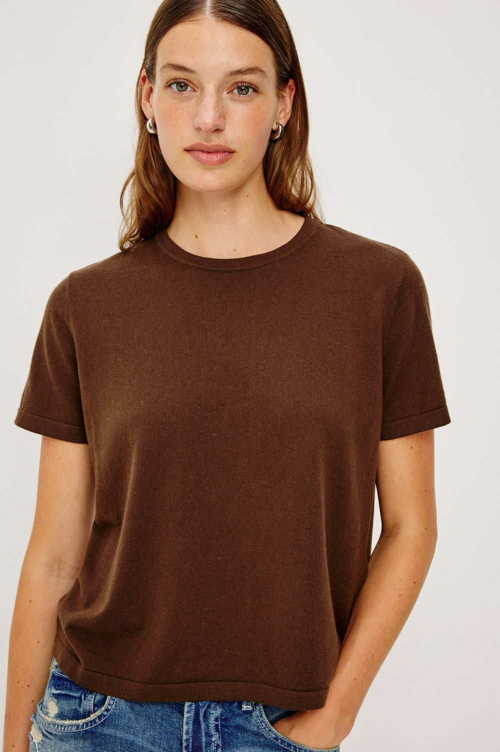 COTTON CASHMERE T-SHIRT - ESPRESSO| Rails discount