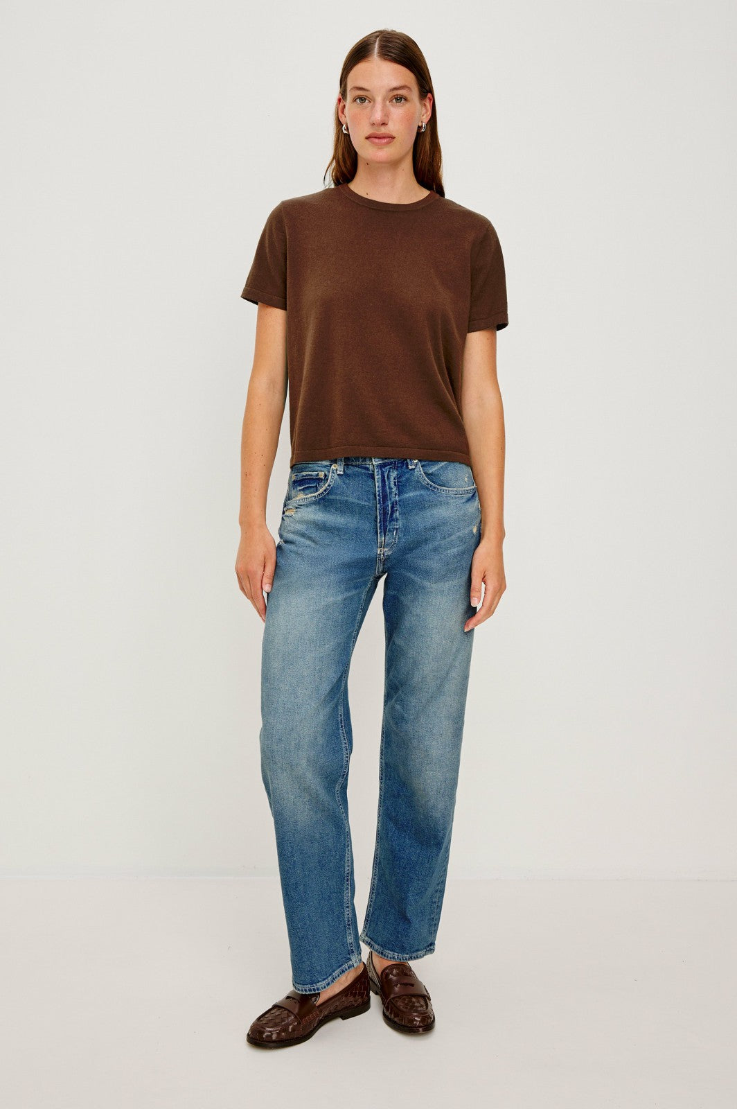 COTTON CASHMERE T-SHIRT - ESPRESSO| Rails discount