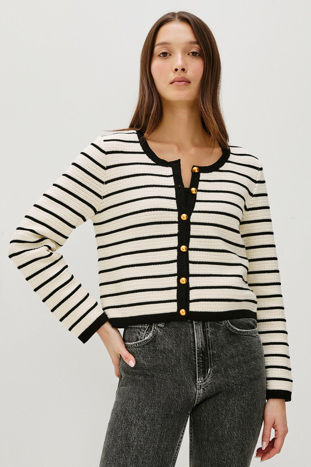 CATANIA CARDIGAN - IVORY BLACK STRIPE| Rails on sale