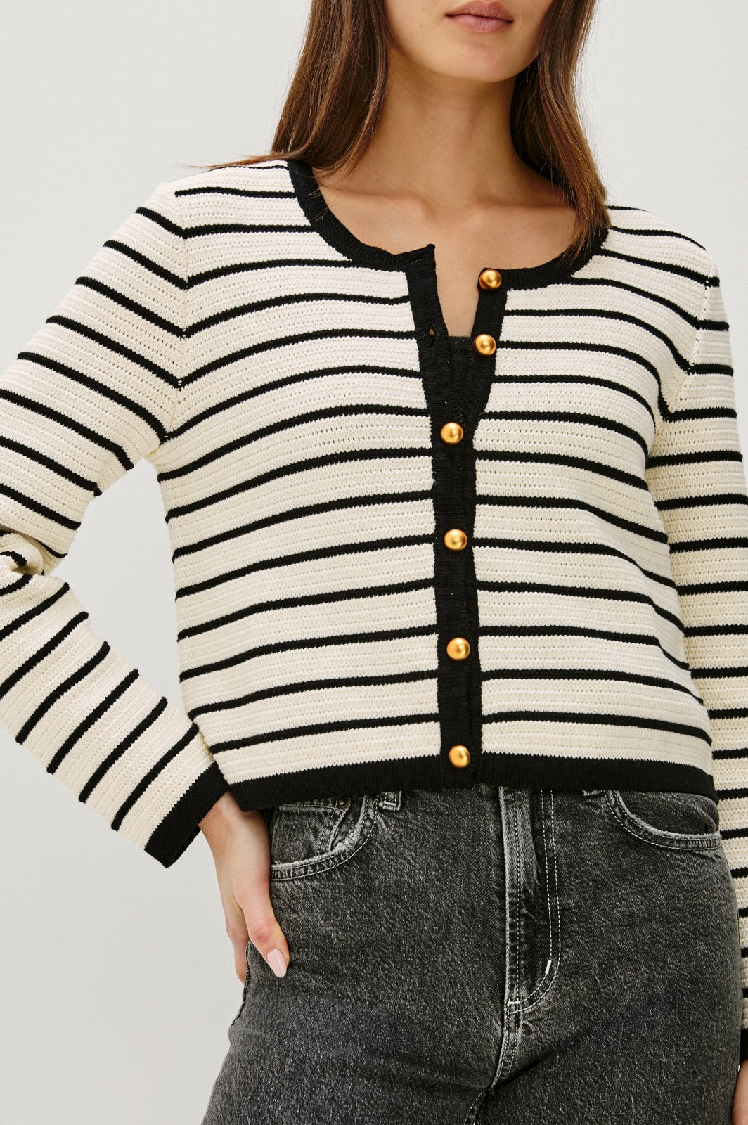 CATANIA CARDIGAN - IVORY BLACK STRIPE| Rails on sale