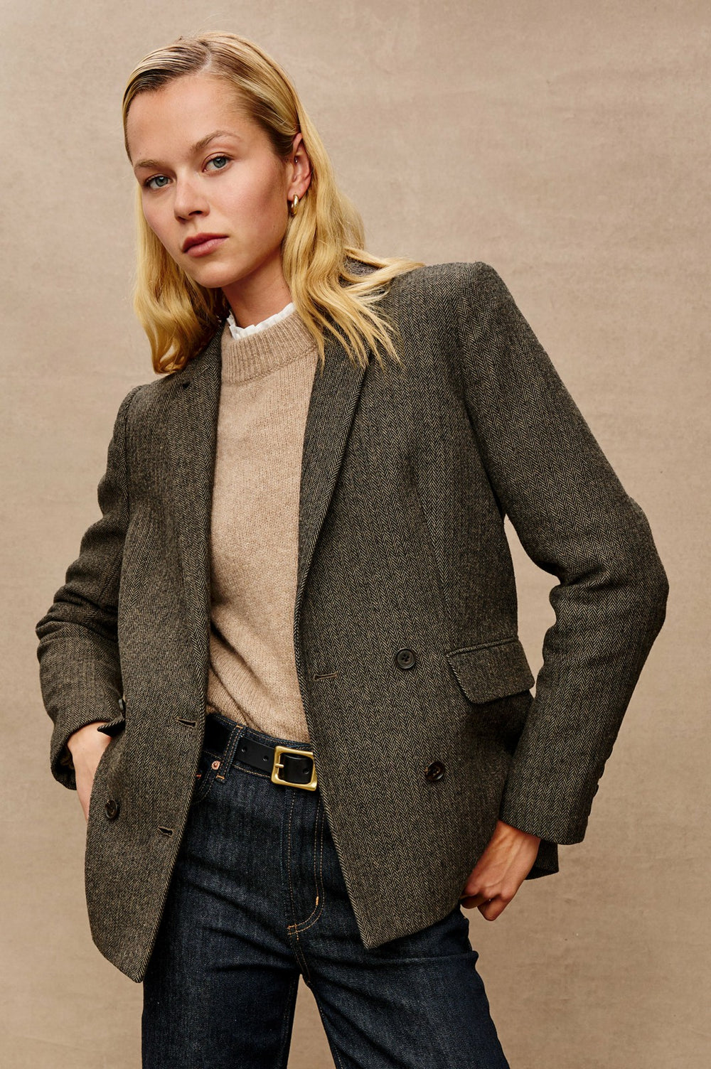 JAC BLAZER - CAMEL BLACK HERRINGBONE| Rails outlet