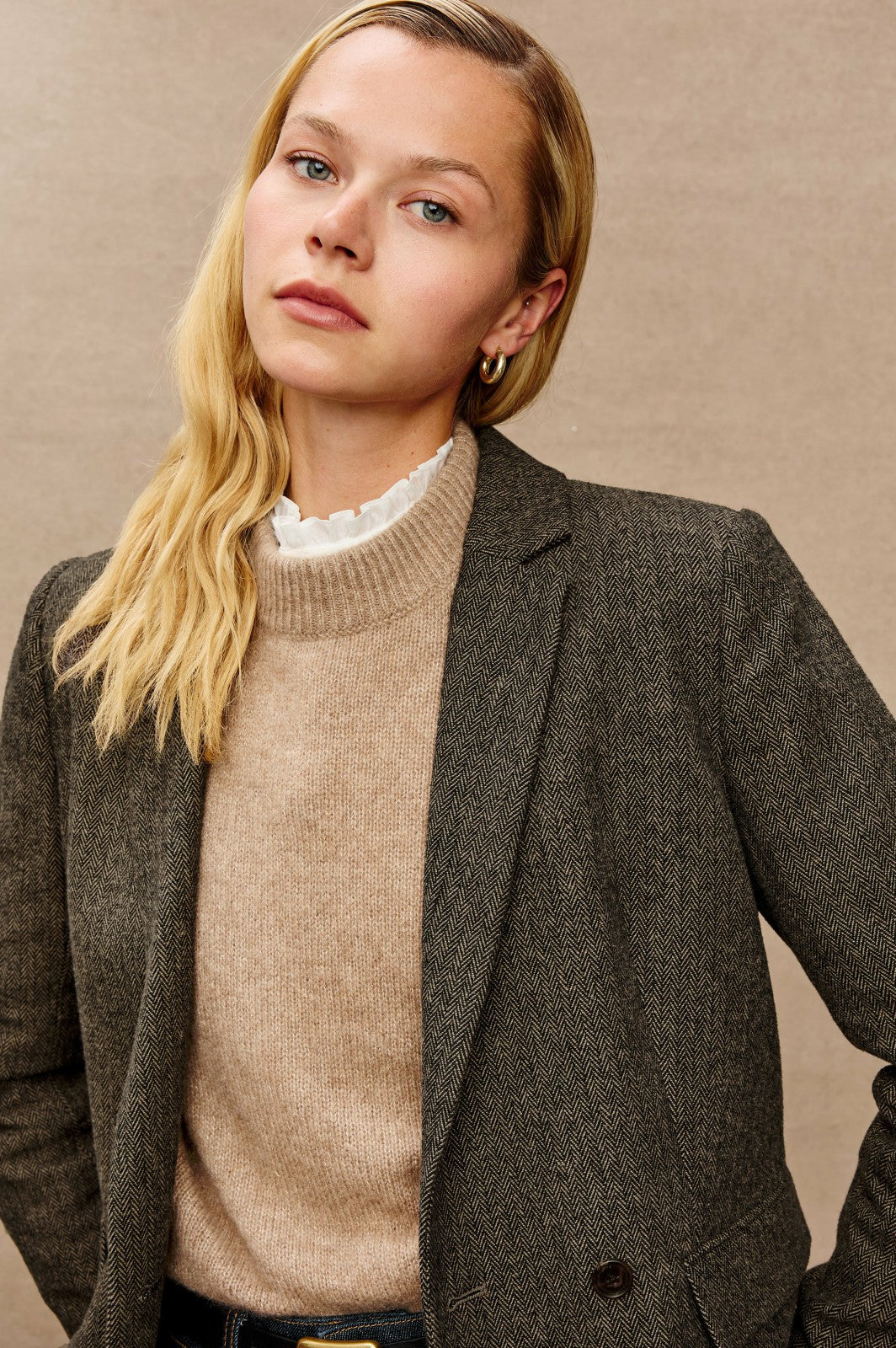 JAC BLAZER - CAMEL BLACK HERRINGBONE| Rails outlet