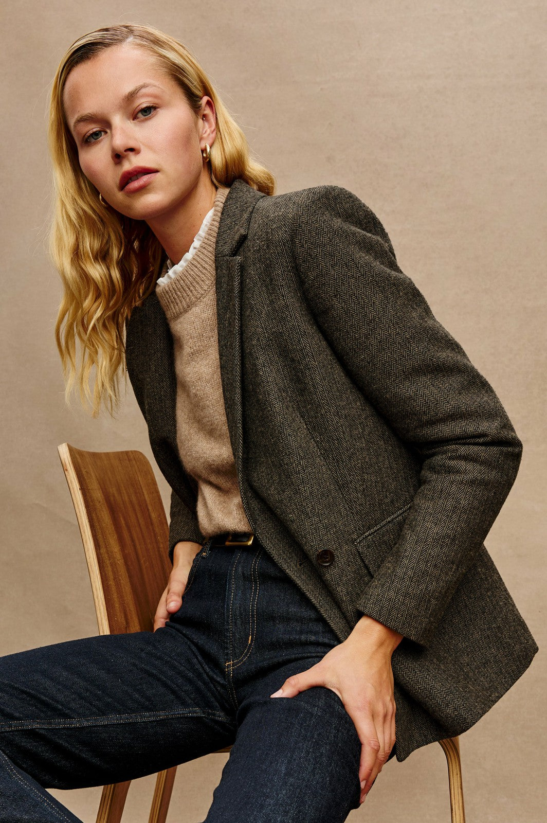 JAC BLAZER - CAMEL BLACK HERRINGBONE| Rails outlet