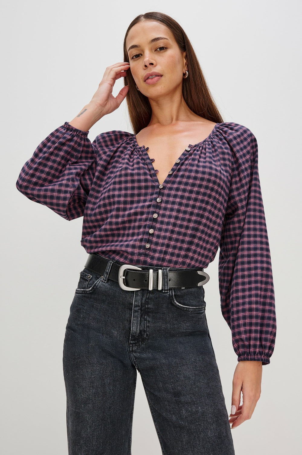 INDI TOP - ROSE CHECK| Rails online